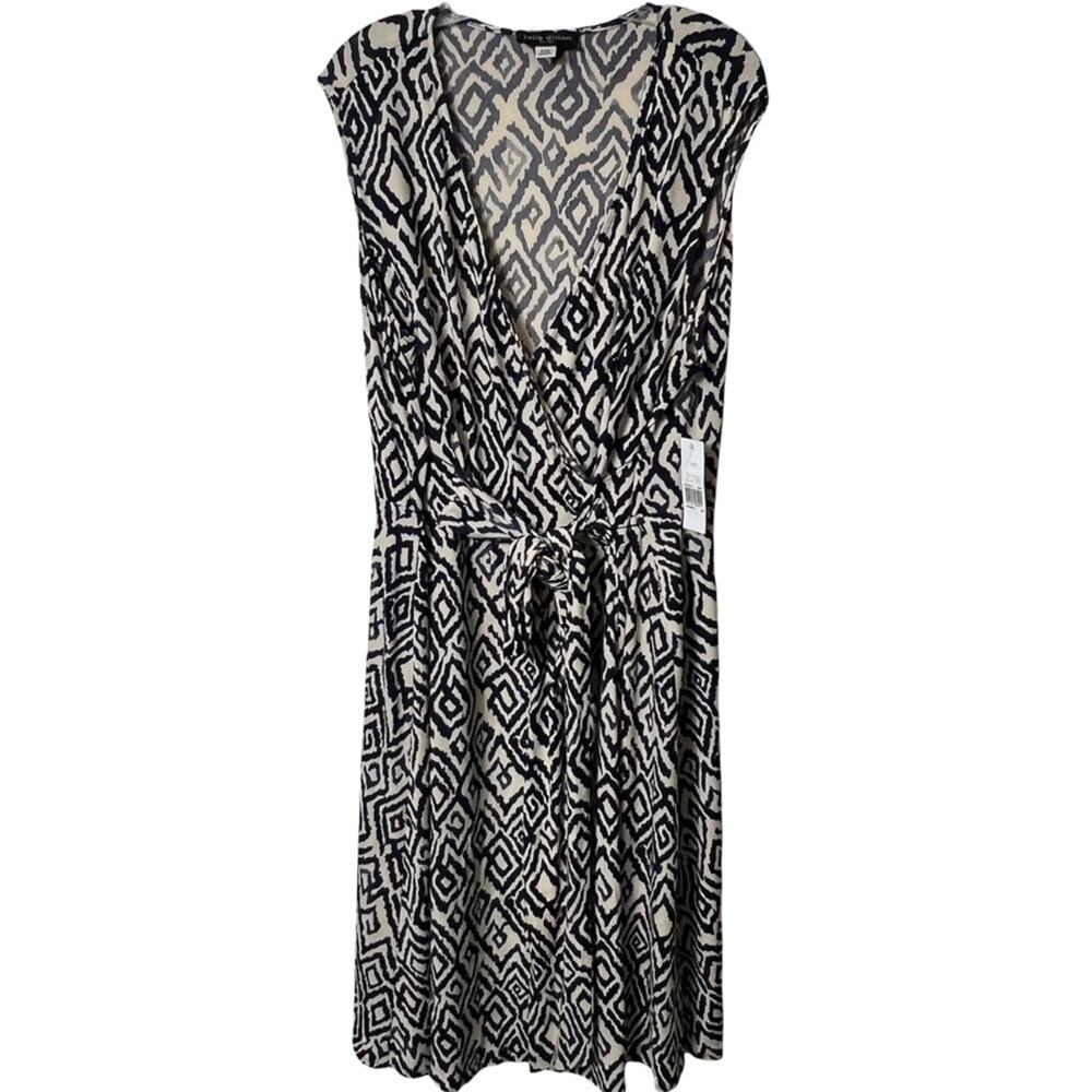 JULIE DILLON NEW YORK PLUS SIZE 22W WOMEN V-NECK BLUE CREAM POLYESTER DRESS NWT